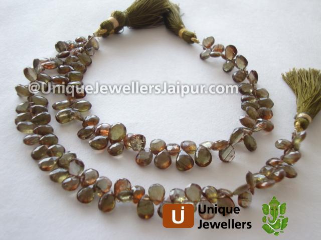 Green Andulosite Faceted Pear Beads